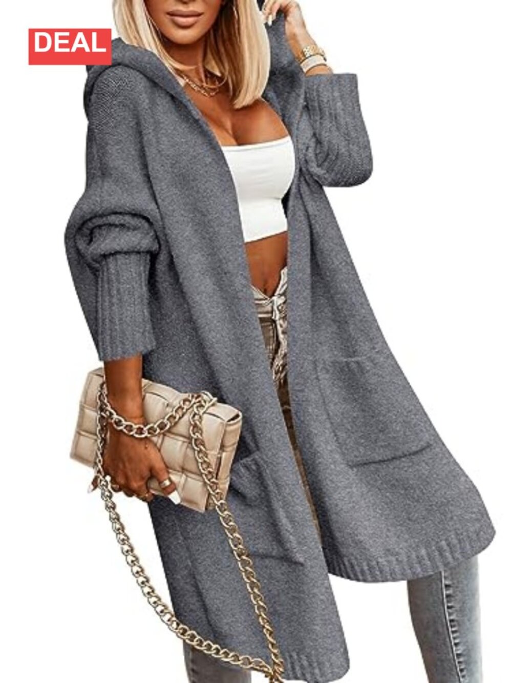 Womens Long Cable Knit Hooded Open Front Cardigan Oversized Sweater Coat
